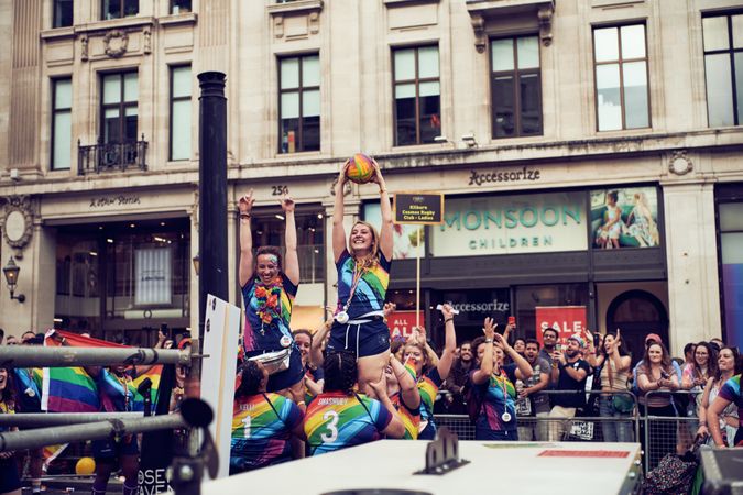 London, England, United Kingdom - July 7th, 2019: Women’s Rugby team at Pride