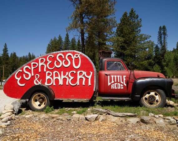 Advertising Vehicle at Little Red's Espresso & Bakery, Wenatchee National Forest, Washington