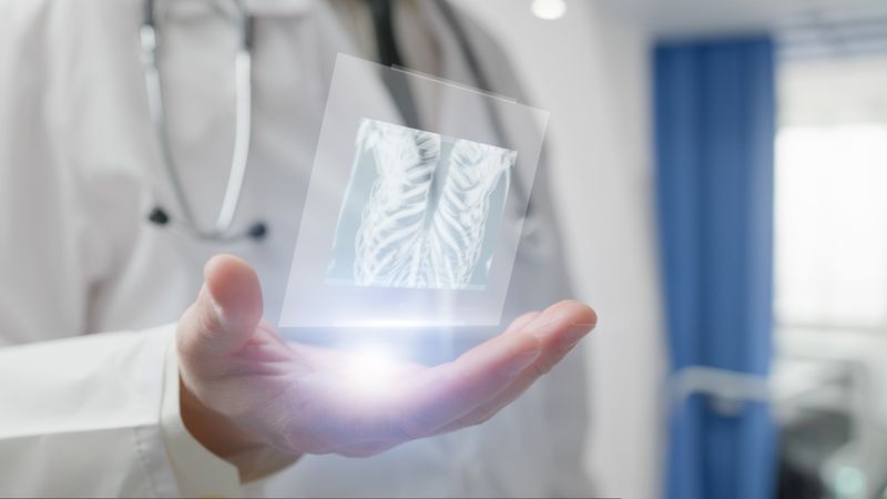 Doctor analyzing chest X-ray AI