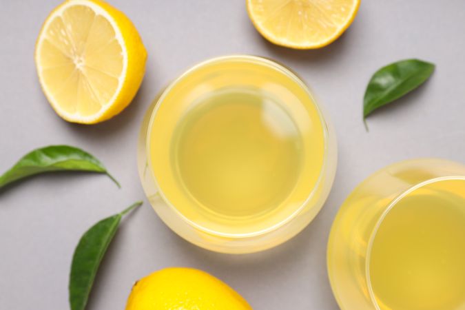 Concept of tasty drink, Limoncello, top view