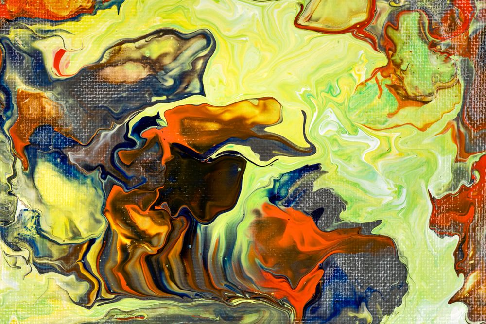 Yellow And Orange Fluid Art, Abstract Acrylic Pouring