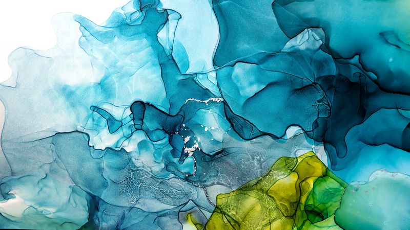 Modern blue green fluid art