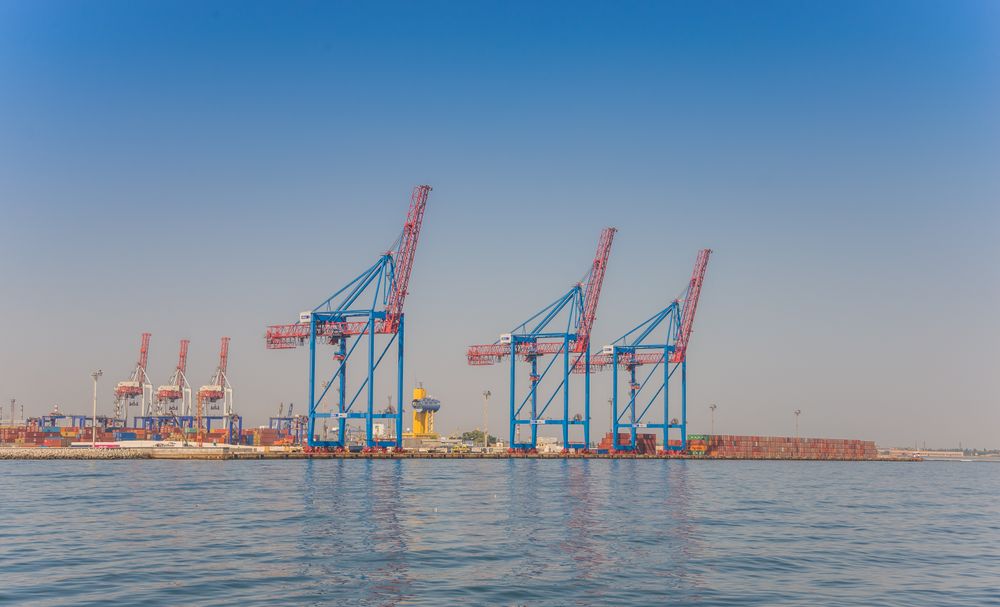 Freighters by the Black sea at Odessa seaport in Ukraine