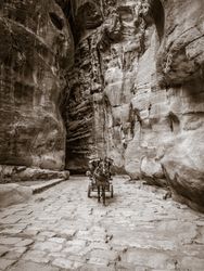 Horse drawn carriage in the Siq gorge, Petra