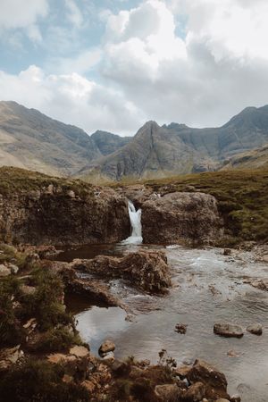 Picturesque waterfall in mountains