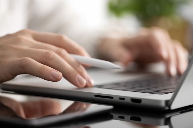 Man Working On Laptop Close-Up