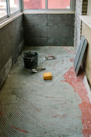 Tile laying work on floor