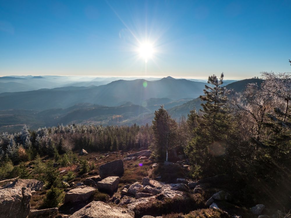 Panoramic view of the silhouettes of the mountains.