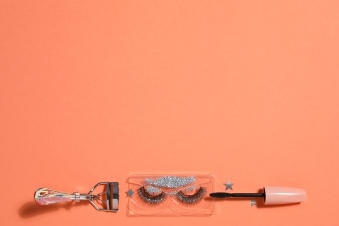 concept of cosmetology tools and beauty treatment, false eyelashes