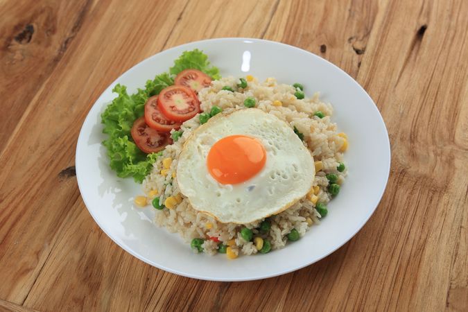 Chinese Asian Egg and Vegetable Fried Rice on a Plate