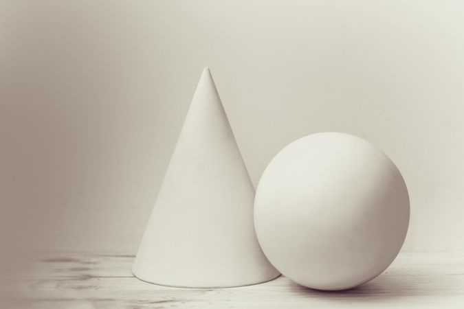 Cone and sphere in artist studio