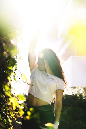 Cheerful woman in garden