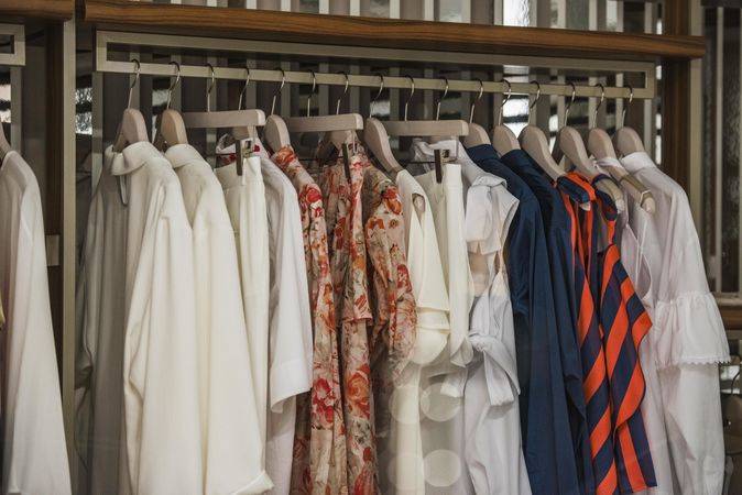 Women clothing on rack in fashion store