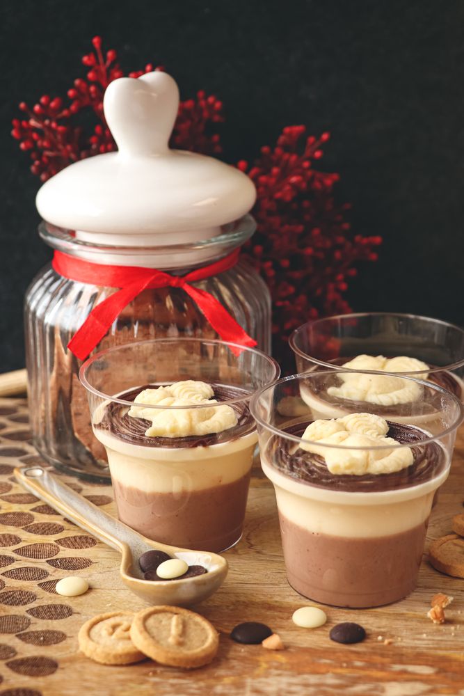 Italian dessert panna cotta with chocolate topping