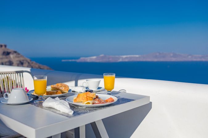 Morning juice and breakfast in Greece, Santorini island