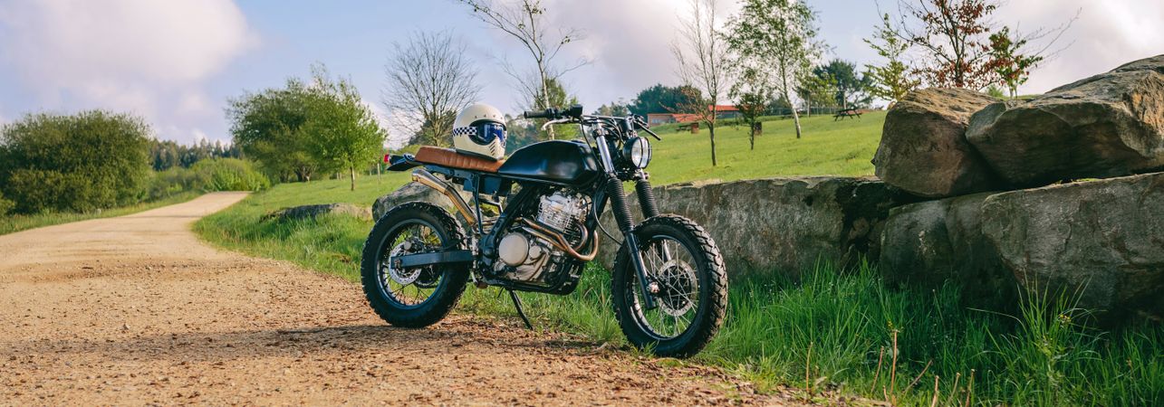 Custom motorcycle parked on the road