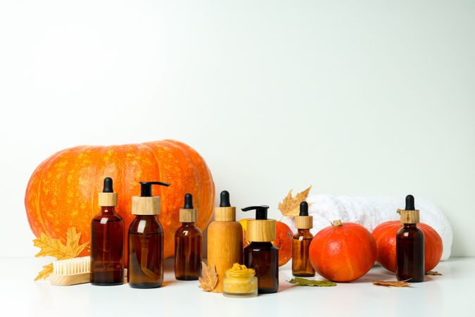 Skin care and face care concept - pumpkin cosmetic