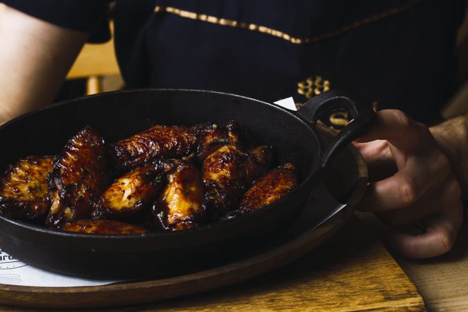 Roasted meat in cast-iron pan