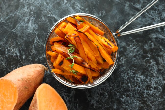 Concept of tasty food - sweet potato fries