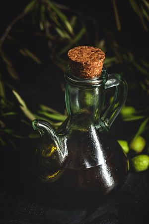 Fresh Spanish extra virgin olive oil with olives