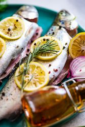 Close up of uncooked trout fish ready for cooking