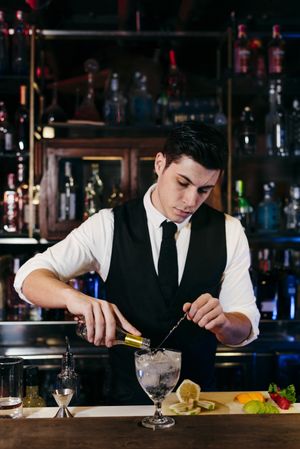Barman working making drinks