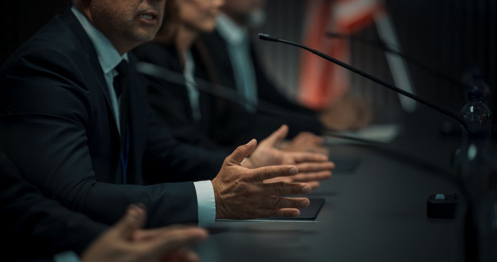Head Of USA Delegation Delivering Speech at International Political Summit.