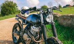 Custom motorcycle parked on the road