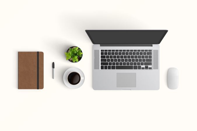 Modern workspace with  copy space on color background