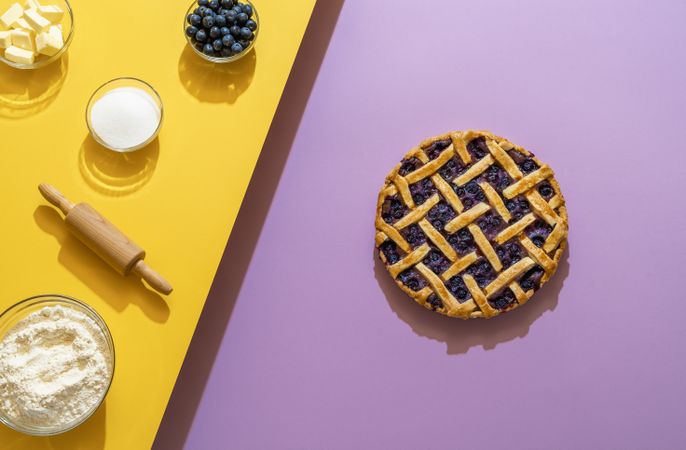 Blueberry pie and ingredients