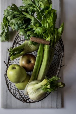 Green vegetables, fruits and nuts for cooking