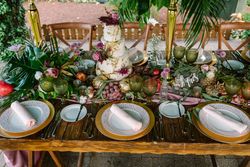 Setting wedding table with cake