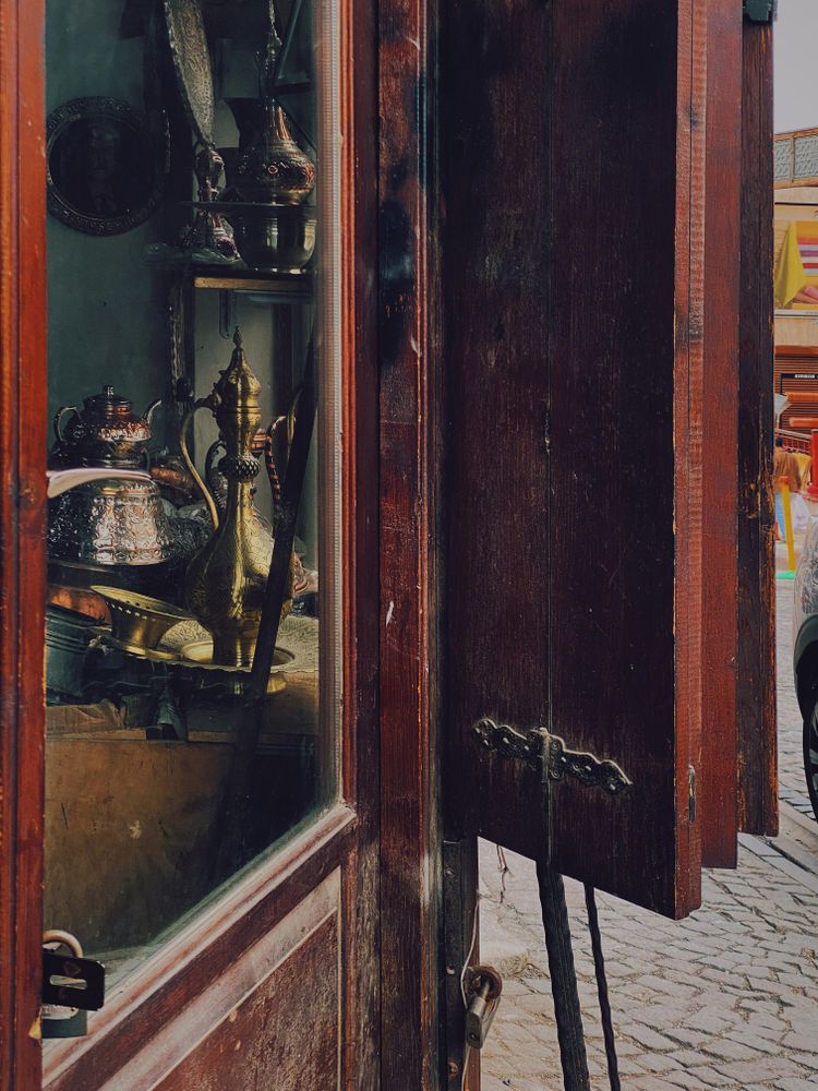 Antique store window opened