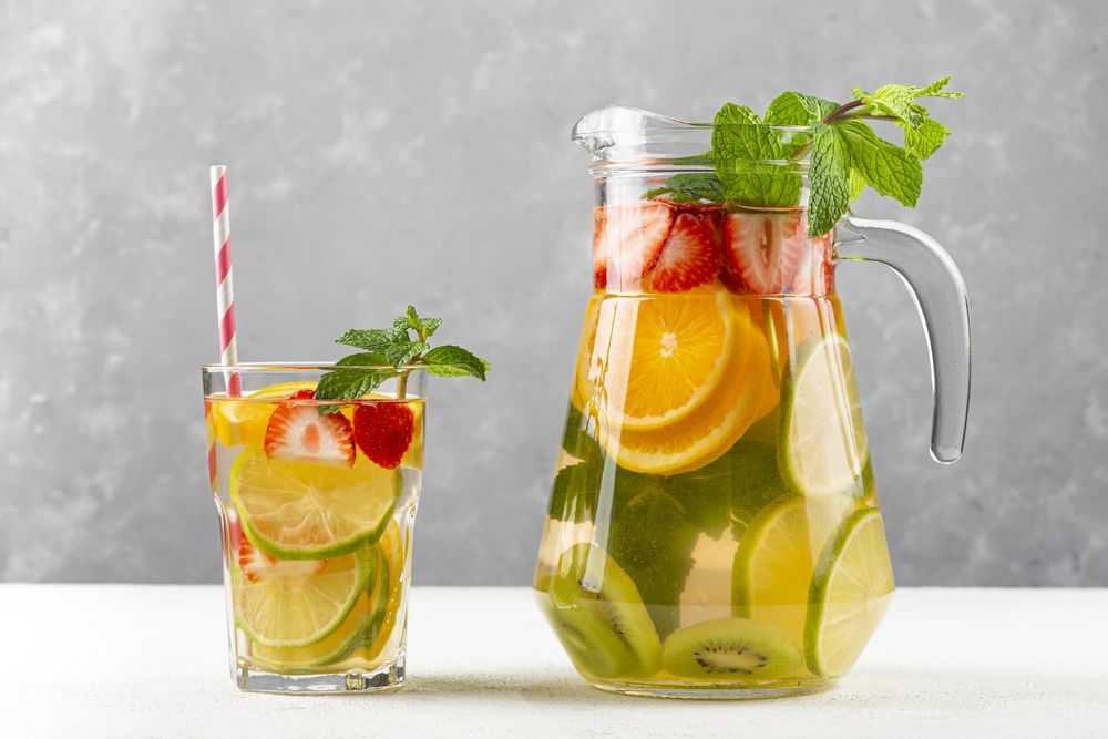 Water flavored with fresh summer fruit.