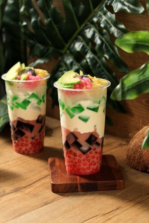 Es Teler Sultan in Tall Plastic Cup, Indonesian Traditional Mix Fruit