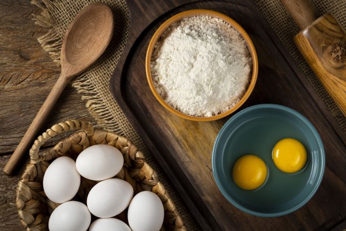 Ingredients for making a cake on the table.