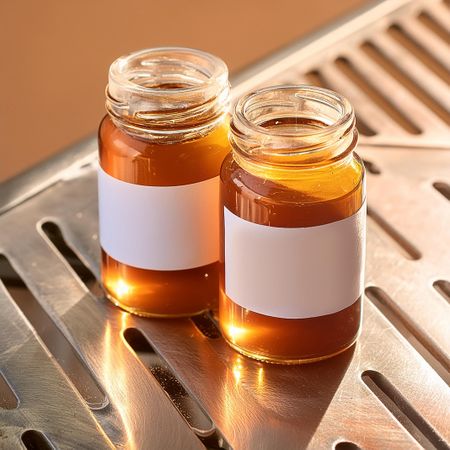 open medicinal bottles on metal table