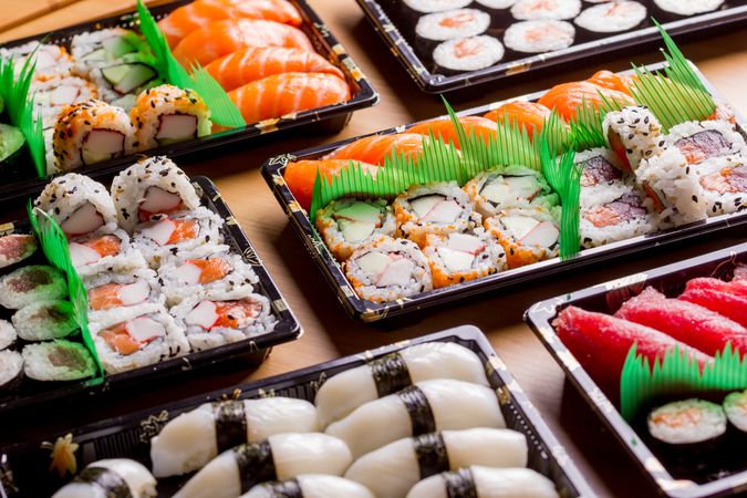Tasty sushi served in a table