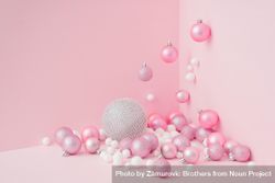 Baubles in a variety of pink shades in corner of pink room 5njem5