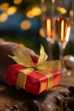 Christmas gift box with festive lights