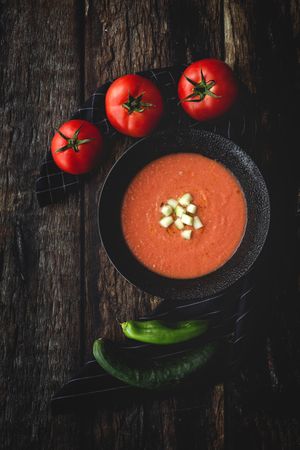 Homemade typical Spanish gazpacho. Tomato soup