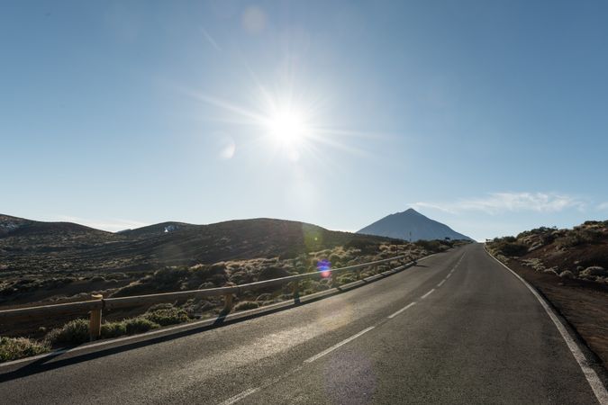 Road in desert to hills