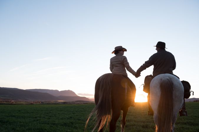 People on horses holding hands