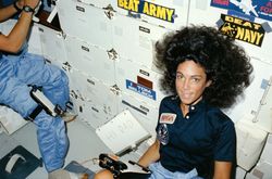 View of Mission Specialist Judith Resnik on the middeck 0JPwv4