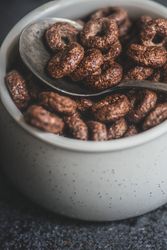 Close up of chocolate loops cereal for breakfast