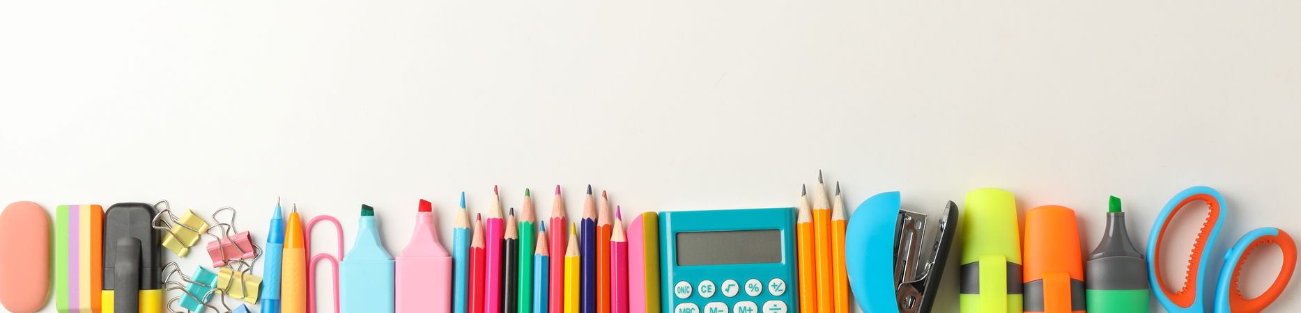 Frame of school supplies on blank background, space for text