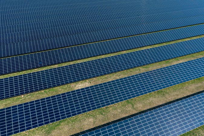 Modern solar panels, aerial view on a sunny day, in Germany