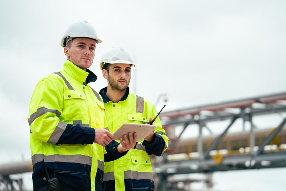 Engineer worker checking project at refinery oil factory