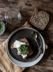 Toast with cheese and pesto