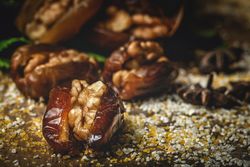 Dates fruits with walnuts, mint and cinnamon for Ramadan